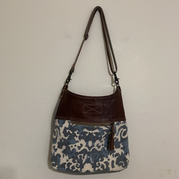 Myra Anthropologie Bag Naive Crossbody Canvas Leather women large boho retro y2k - Picture 3 of 14